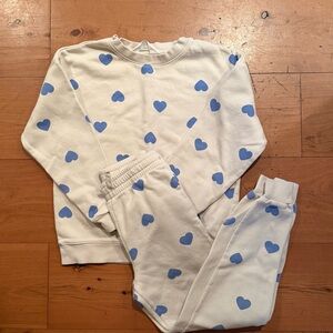 H&M Sz 10 White and Blue Heart Print Sweatshirt and Joggers Set